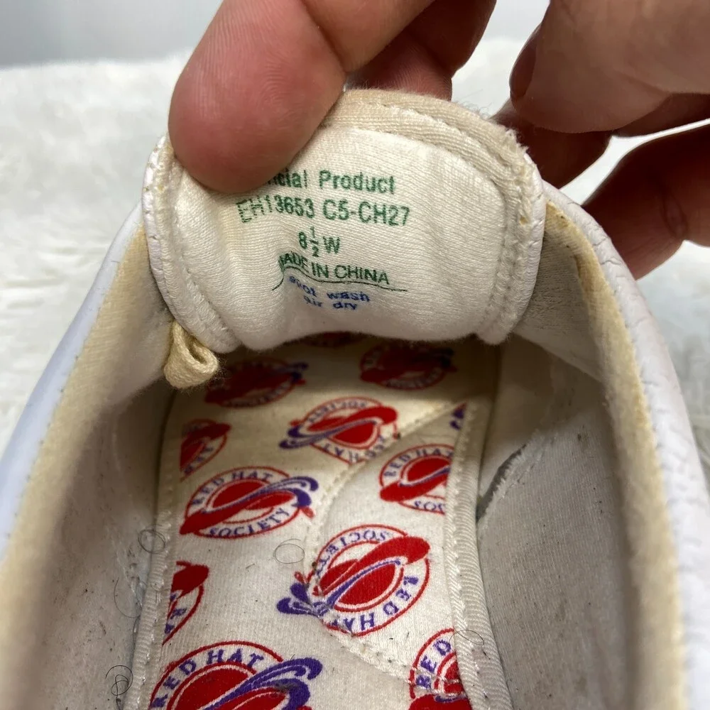 VTG Grasshoppers By Keds Embroidered White Sneakers Sz 8.5 Cottage Core Red Hat